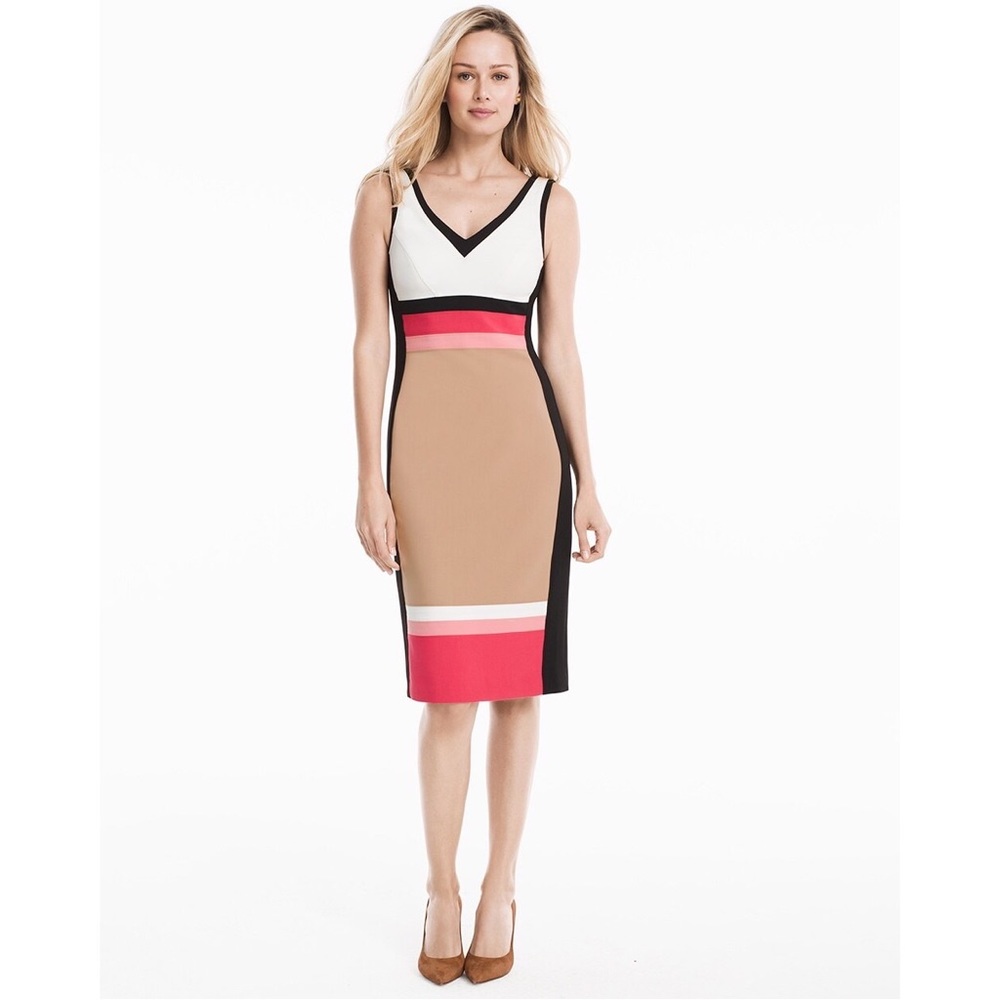 Sold- White House Black Market V-Neck Colorblock Sheath Dress
